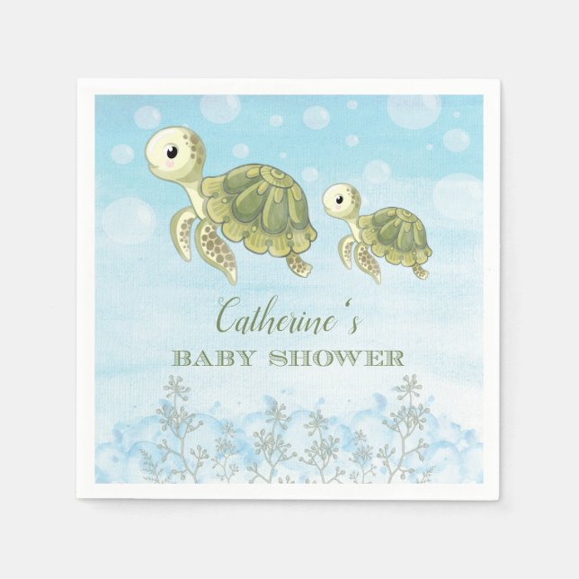 Sea Turtle Beach Ocean Baby Shower Pappersservett (Framsidan)