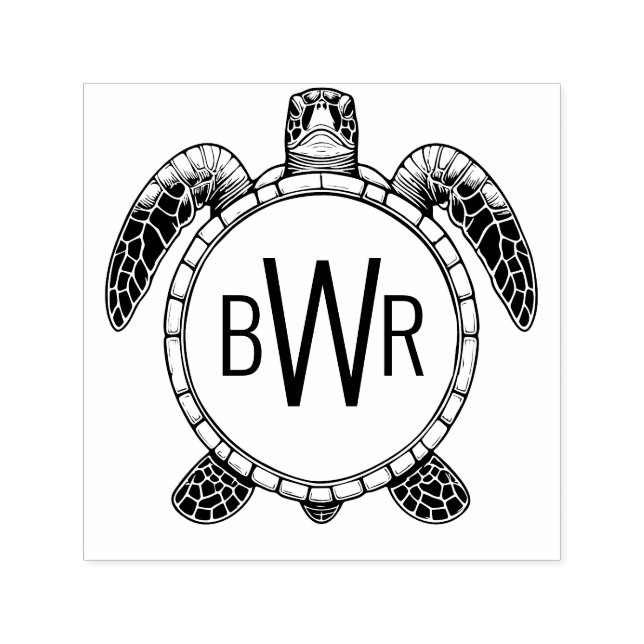 Sea Turtle Belly View 3 Initialer Monogram #1 Självfärgande Stämpel (Design)