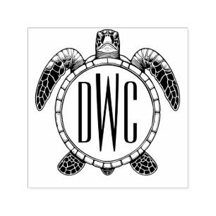 Sea Turtle Belly View 3 Initialer Monogram #2 Självfärgande Stämpel