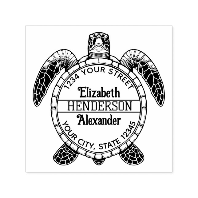Sea Turtle Belly View Namn Returadress Självfärgande Stämpel (Design)