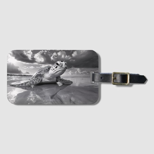 Sea Turtle Black and White Art Art Bagagebricka (Framsida horisontal)