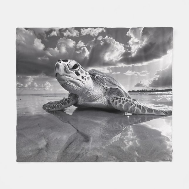 Sea Turtle Black and White Art Art Fleecefilt (Framsidan (Horisontell))