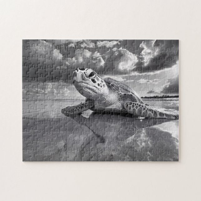Sea Turtle Black and White Art Art Pussel (Horisontell)