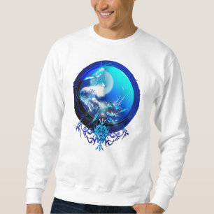 SEA TURTLE BLUE MÅNE TÄVLING LÅNG ÄRMAD TRÖJA
