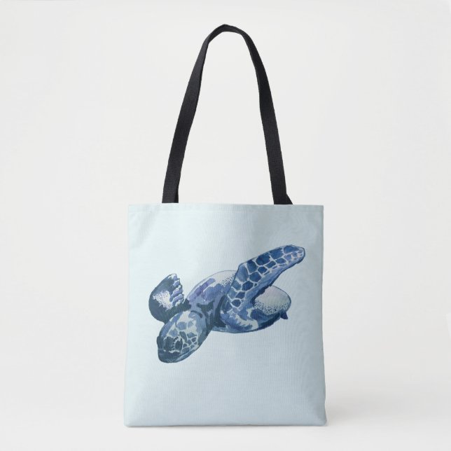 Sea Turtle Blue Tote Bag Tygkasse (Framsida)
