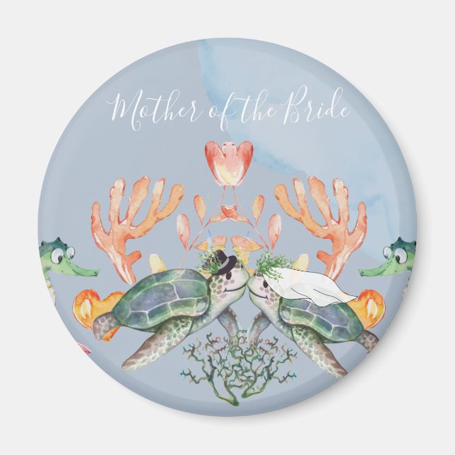 Sea Turtle Bröllop, med Bride and Groom Magnet (Framsidan)