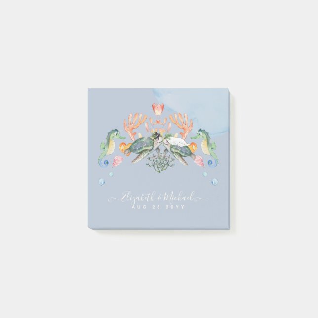 Sea Turtle Bröllop, med Bride and Groom Post-it Block (Framsida)