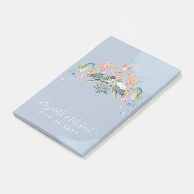 Sea Turtle Bröllop, med Bride and Groom Post-it Block (Vinklad)