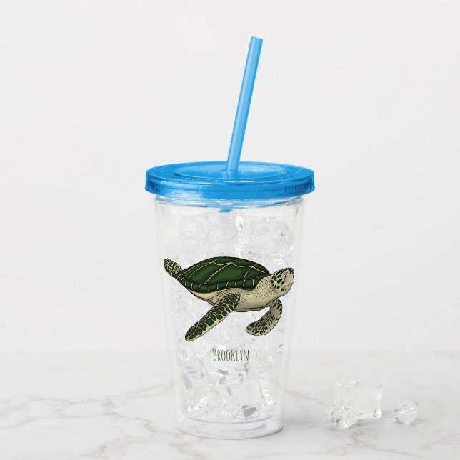 Sea turtle cartoon illustration take away mugg (Baksida Ice)