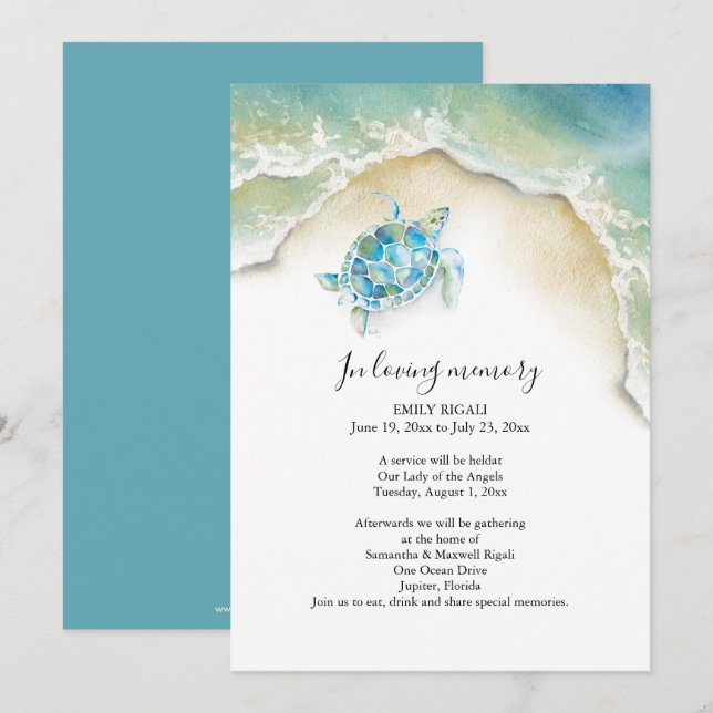 Sea Turtle Celebration of Life Invitations Inbjudningar (Fram/baksida)