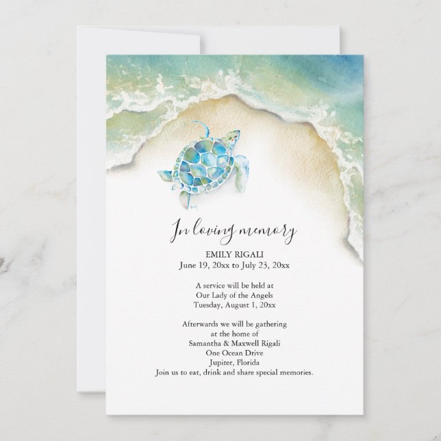 Sea Turtle Celebration of Life Invitations Inbjudningar (Framsida)