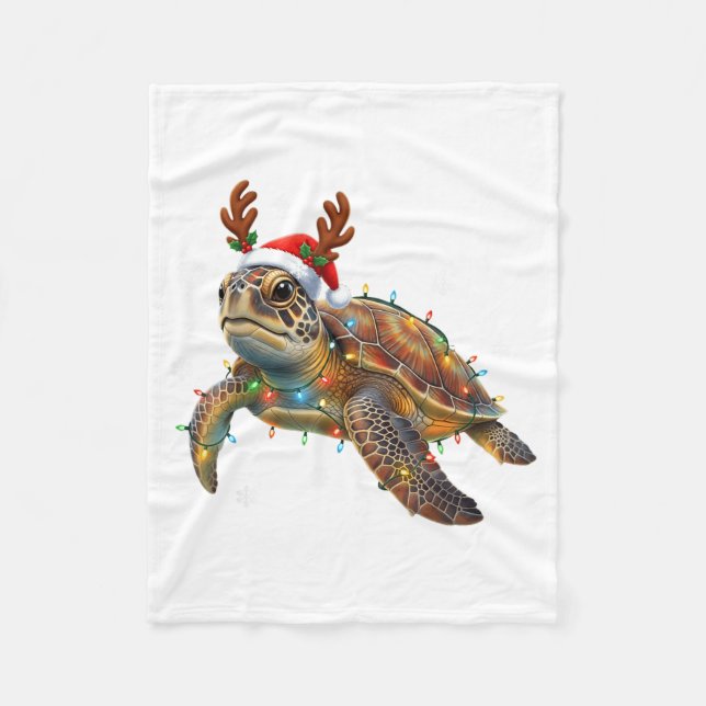 Sea Turtle Christmas Lights Funny Santa Hat Men Wo Fleecefilt (Framsidan)