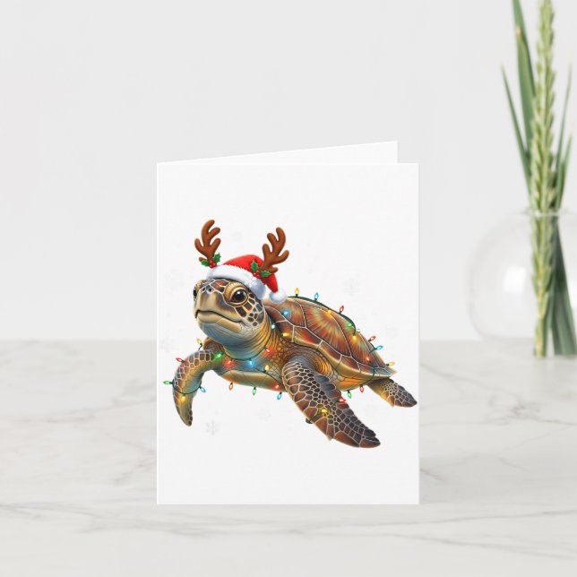 Sea Turtle Christmas Lights Funny Santa Hat Men Wo Kort (Framsida)