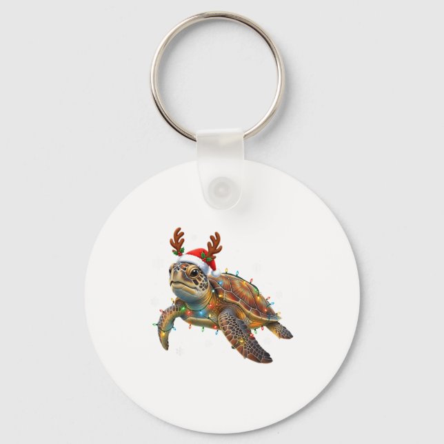 Sea Turtle Christmas Lights Funny Santa Hat Men Wo Nyckelring (Framsida)