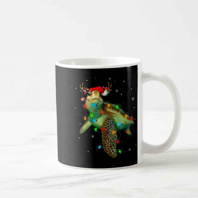 Sea Turtle Christmas Lights Funny Santa Hat Merry  Kaffemugg (Höger)