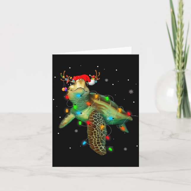 Sea Turtle Christmas Lights Funny Santa Hat Merry  Kort (Framsida)