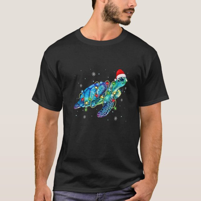 Sea Turtle Christmas Lights  Santa Hat Merry Chris T Shirt (Framsida)