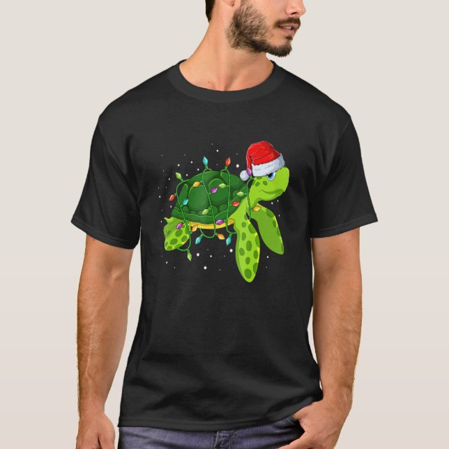 Sea Turtle Christmas Lights  Santa Hat Merry Chris T Shirt (Framsida)