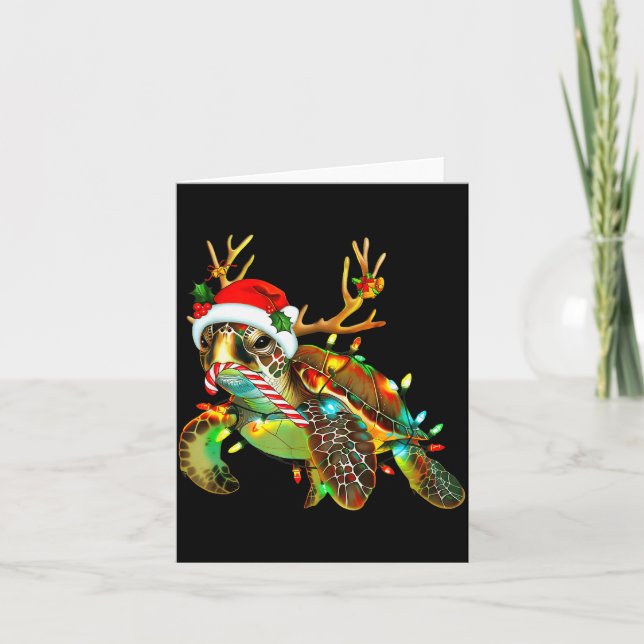Sea Turtle Christmas Lights Santa Hat Merry Christ Kort (Framsida)