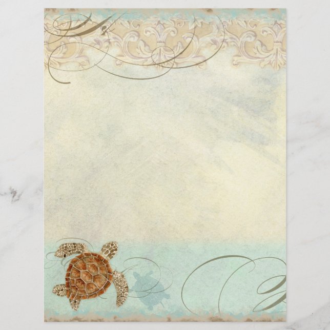 Sea Turtle Coastal Beach - Monogrammed Stationery (Framsida)