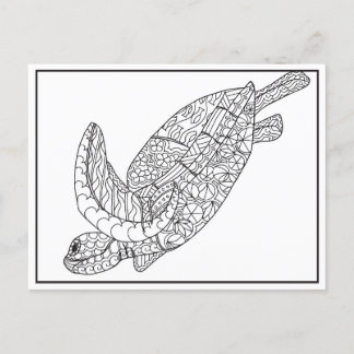 Sea Turtle Coloring Postcard Vykort