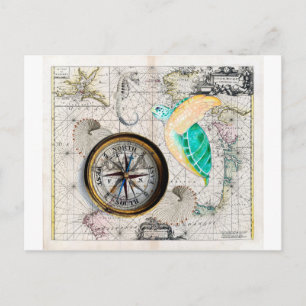 Sea Turtle Compass Vintage Vykort