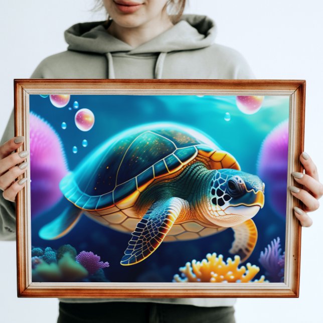 Sea Turtle & Coral Digital Art Print Poster (Skapare uppladdad)