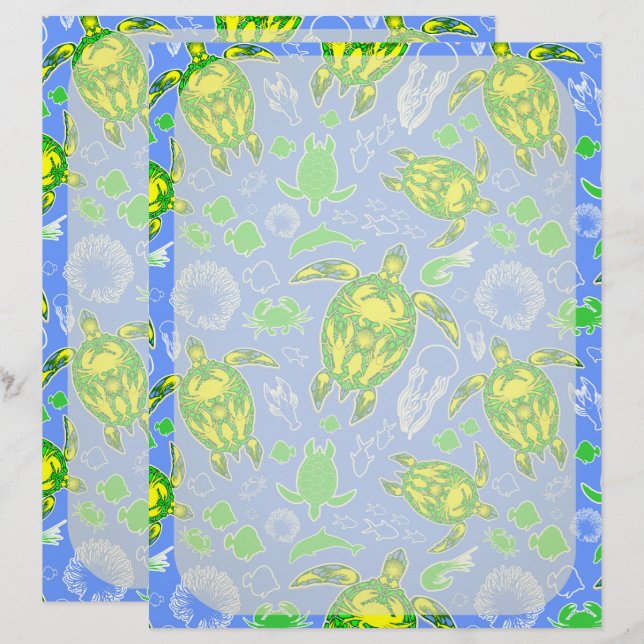 Sea Turtle Coral Reef Marine Life Symbol Brevhuvud (Fram/baksida)