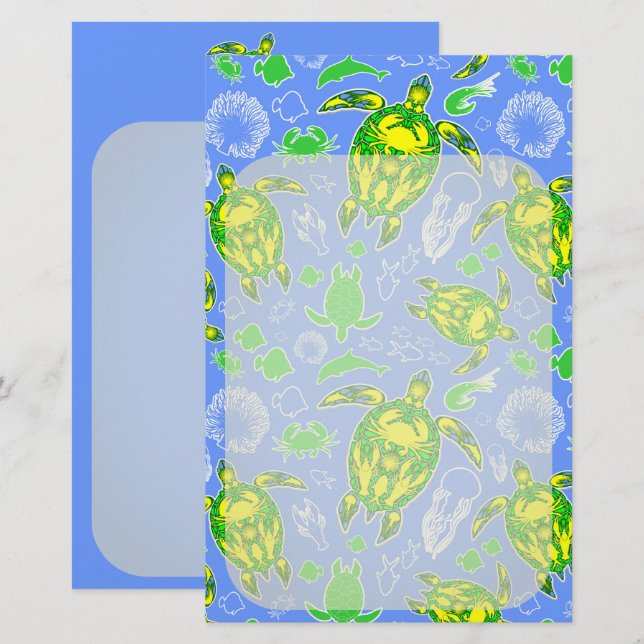 Sea Turtle Coral Reef Marine Life Symbol Brevpapper (Fram/baksida)