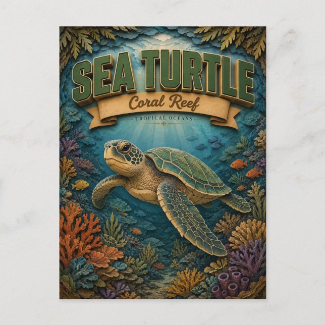 Sea Turtle Coral Reef POPCUT Vykort (Framsida)
