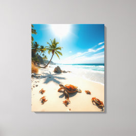Sea Turtle & Crabs on Tropical Beach – Serene Ocea Canvastryck