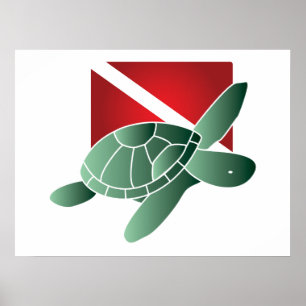 Sea Turtle Dive Flagga Poster