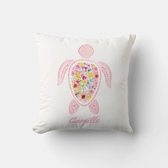 Sea Turtle Flicka Nursery Anpassningsbar Pillow Kudde (Framsida)