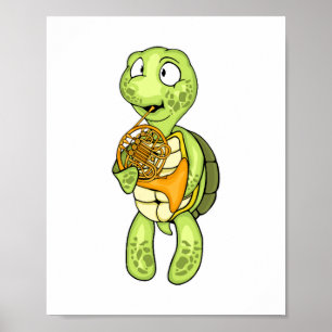 Sea Turtle Fransk Horn Player Kids Music Horn Poster