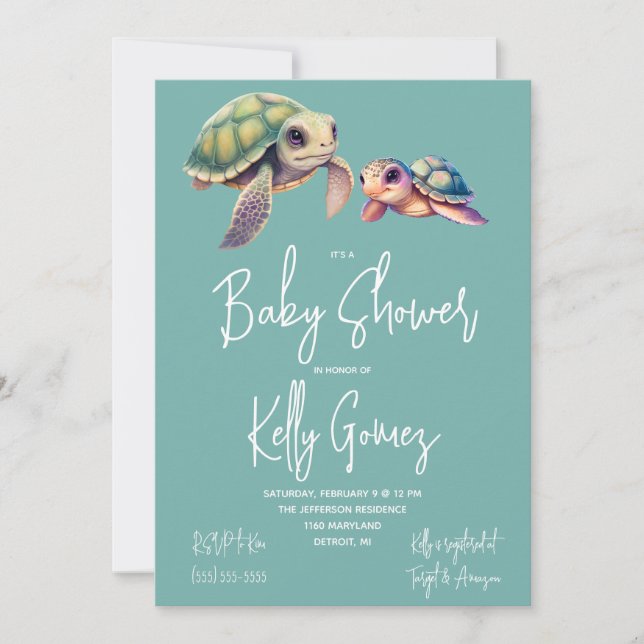 Sea Turtle Gender Neutral Boho Leksaker Baby Showe Inbjudningar (Framsida)