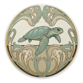 Sea Turtle Green Cream & Gold Art Deco Nouveau Knopp