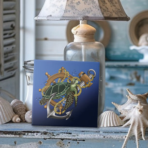 Sea Turtle Grönt Blue Kakelplatta