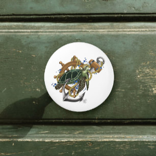 Sea Turtle Grönt Blue Knopp