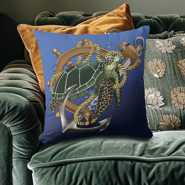Sea Turtle Grönt Blue Kudde (Skapare uppladdad)