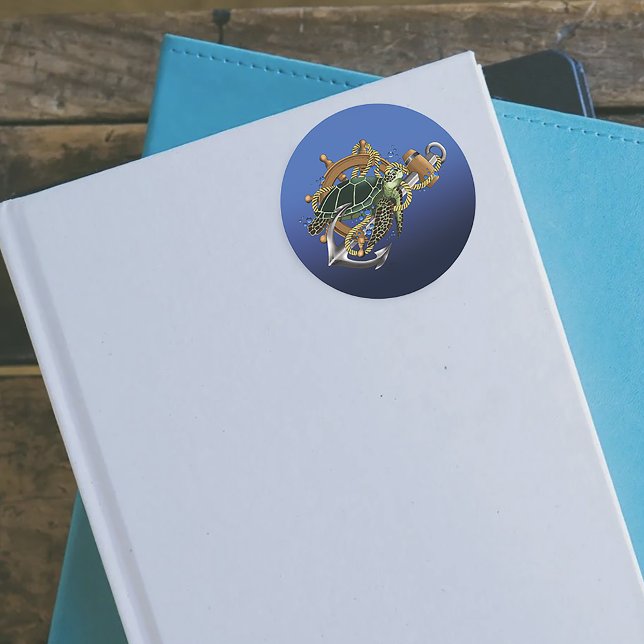 Sea Turtle Grönt Blue Runt Klistermärke (Skapare uppladdad)
