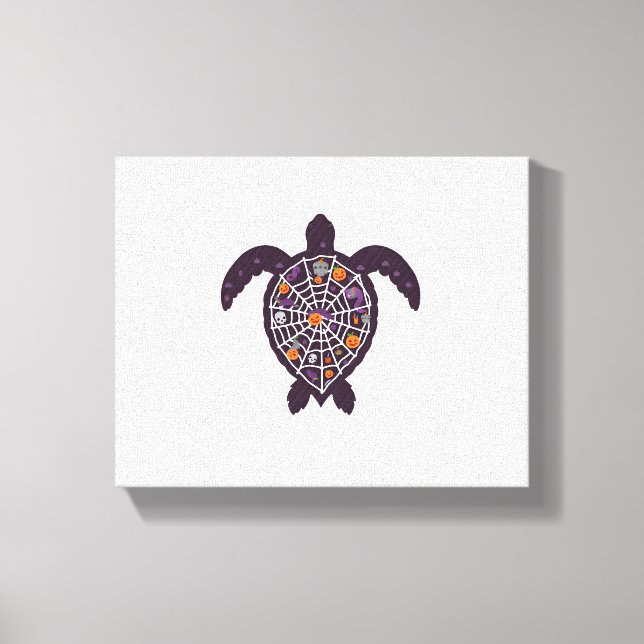 Sea Turtle Halloween Spider-webben Pumpkin Ghost H Canvastryck (Framsida)