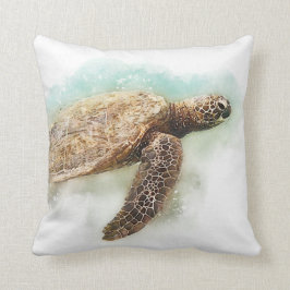 Sea Turtle - Hawaiian Grönt Sea Turtle Watercolor Kudde