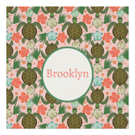 Sea Turtle & Hibiscus Rosa Blommigt Nursery Fototryck