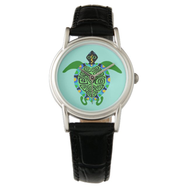 Sea TURTLE - Hotat djur - Natur - Aqua - Armbandsur (Framsida)