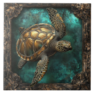 Sea Turtle i Ornate Ram Kakelplatta