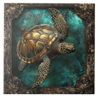 Sea Turtle i Ornate Ram Kakelplatta