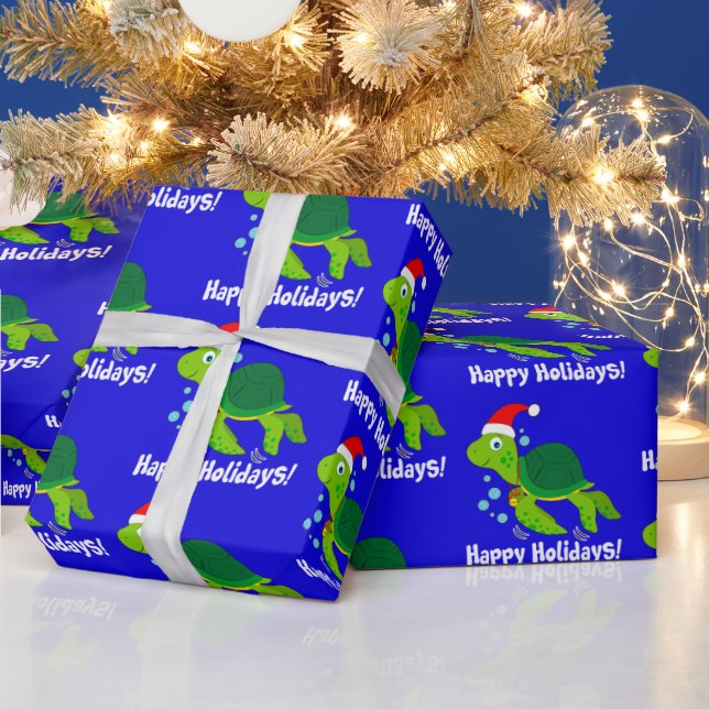 Sea Turtle in a Santa Hat Glad helg T-Shirt W Presentpapper (Helgdagar)
