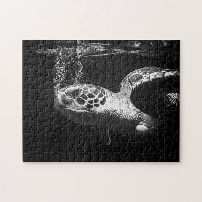 Sea Turtle in black and white, Jigszawa Puzzle Pussel (Horisontell)