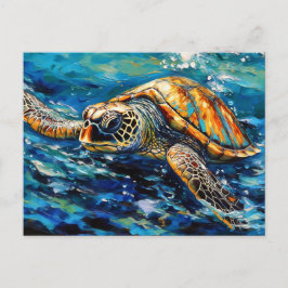 Sea Turtle in Expressive Oil Brushwork Vykort
