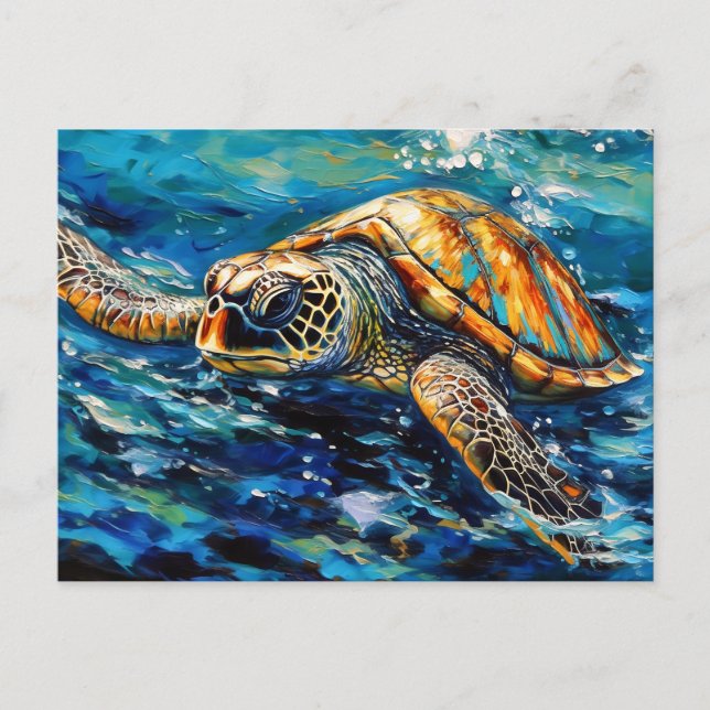 Sea Turtle in Expressive Oil Brushwork Vykort (Framsida)
